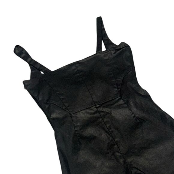 NWT 7 FOR ALL MAN KIND black Coated Denim Flared Jumpsuit In Rabbithole sz small - Picture 7 of 12
